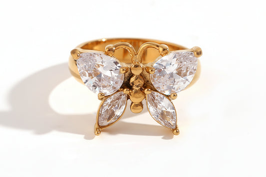 18K Gold Diamond Butterfly Ring