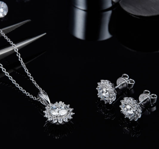 925 Silver Moissanite  Sun Flower  Bracelet,  Earrings, Necklace  or Set