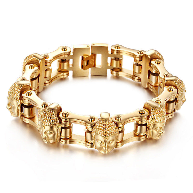 Titanium Gold Men's Buddha Bike Chain Bracelet