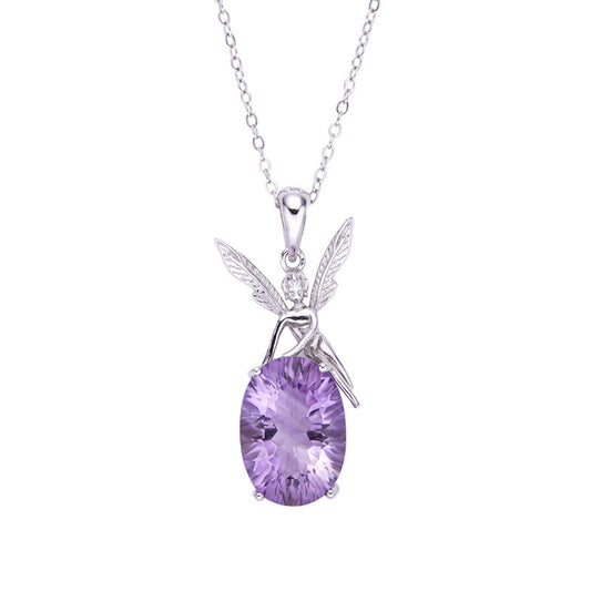 S925 Silver Fairy Natural Amethyst Necklace - Front View