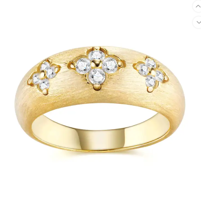 24k Gold Three Floral Motif Moissanite Ring