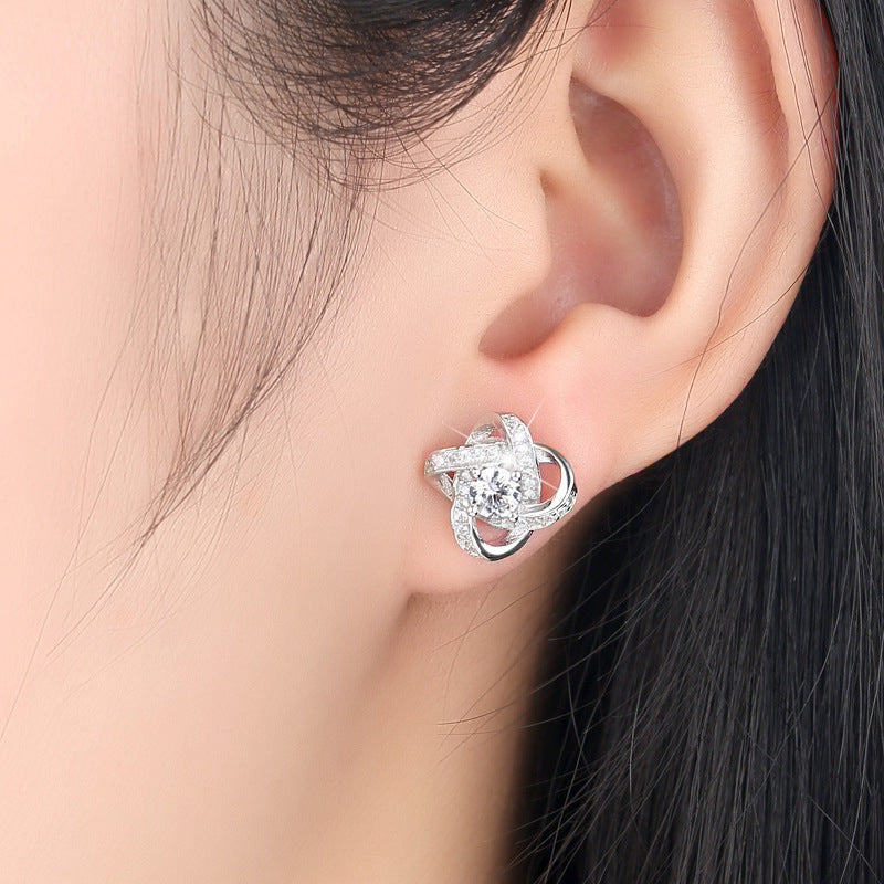 Silver Clover Necklace &  Stud Earring Set
