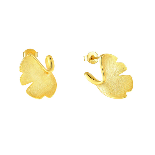14K  Gold Ginkgo Biloba Leaf Earrings