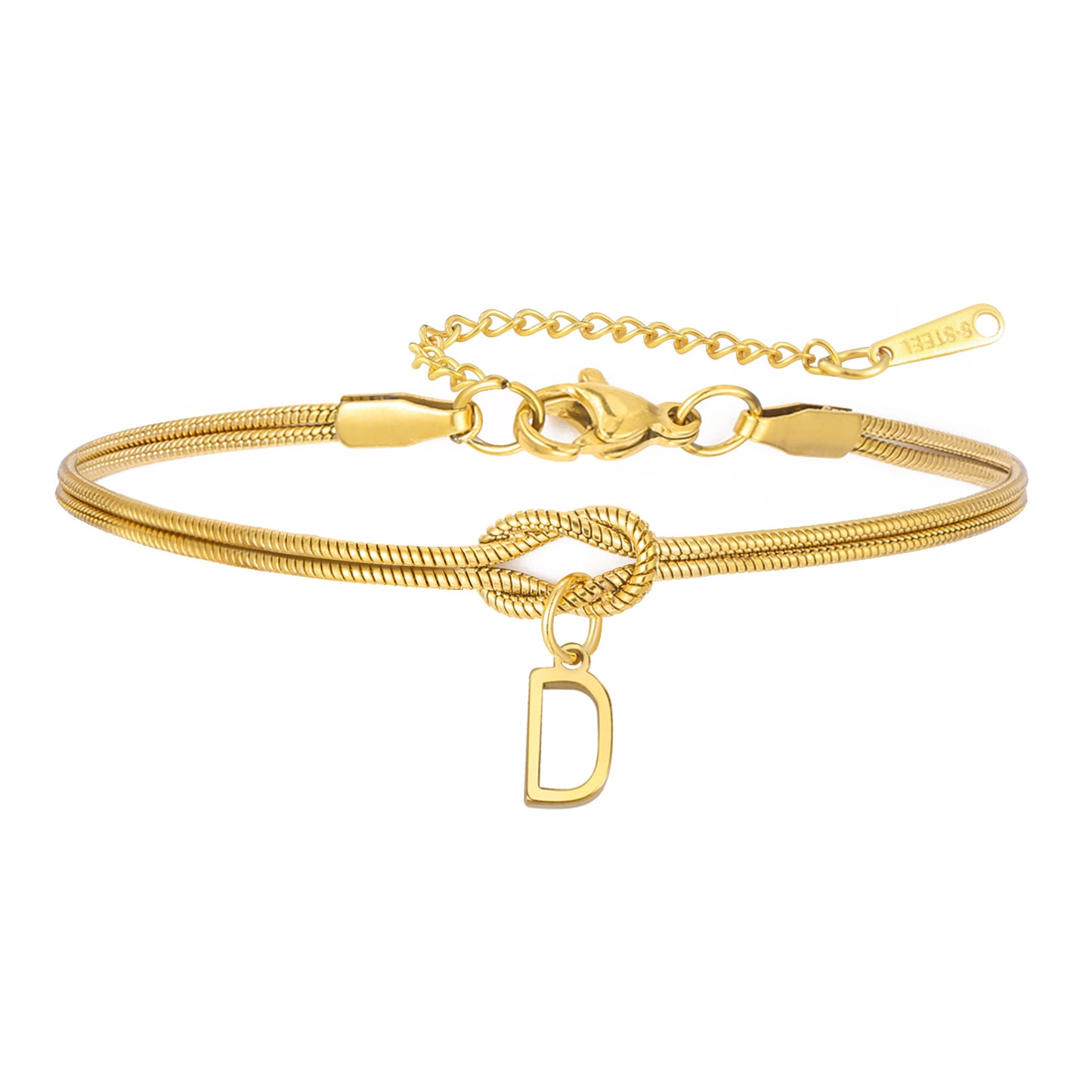 18K Snake Chain Initial Bracelet with Infinity Knot