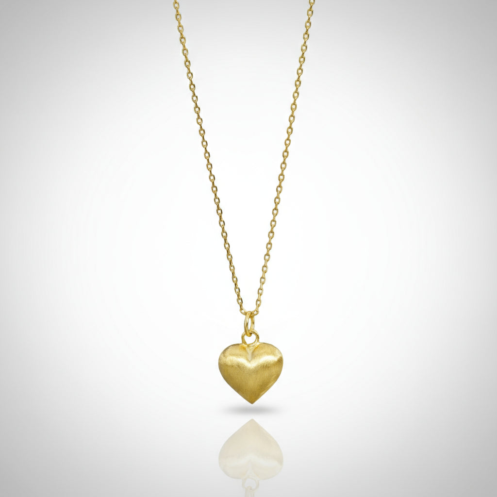 18K Gold Brushed Puffed Heart Necklace