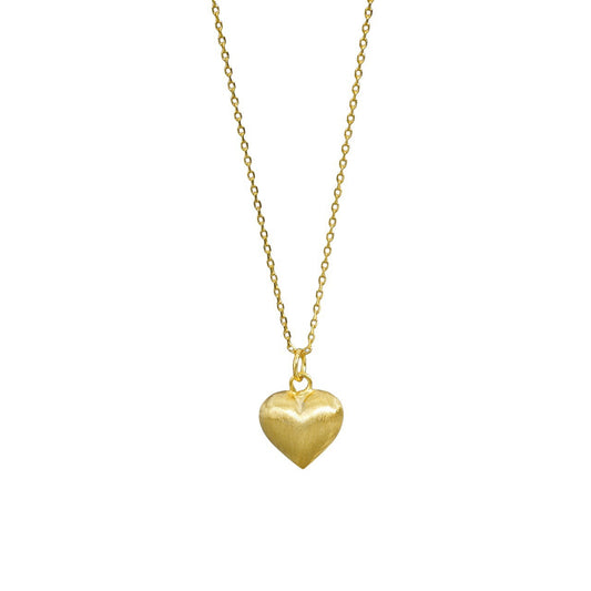 18K Gold Brushed Puffed Heart Necklace