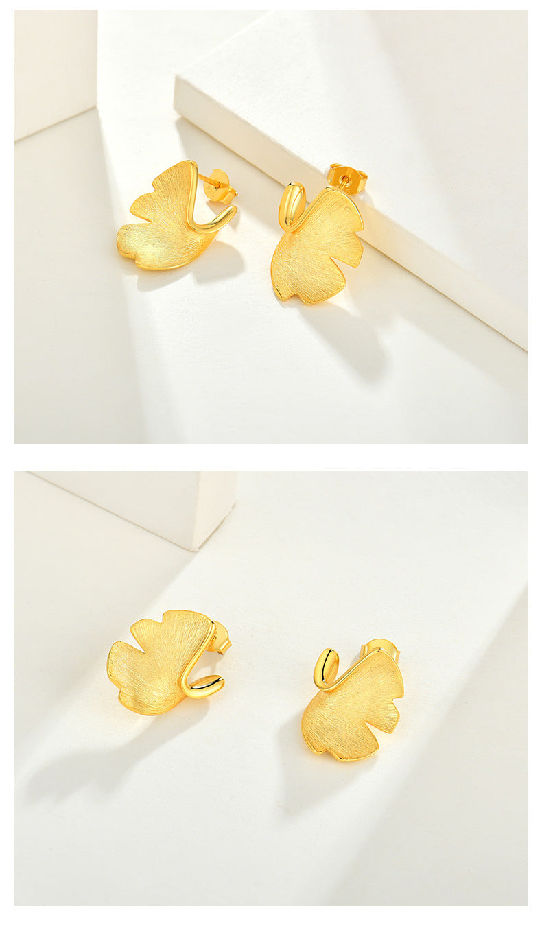 14K  Gold Ginkgo Biloba Leaf Earrings