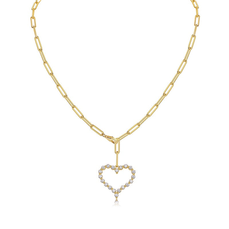 24K Gold Paperclip Moissanite Heart Necklace