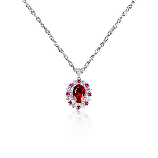 Oval-Cut Gemstone Petal-Shaped Halo Necklace