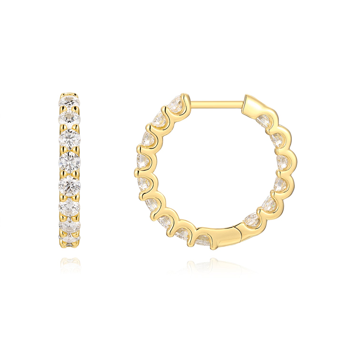 24K  Shared-Prong Moissanite Hoops Earrings