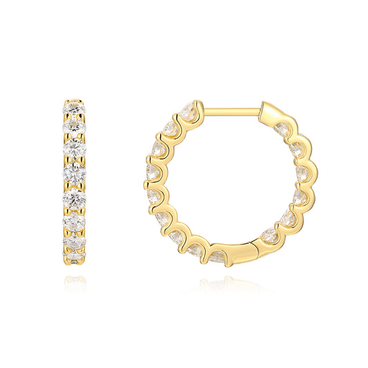 24K  Shared-Prong Moissanite Hoops Earrings