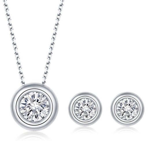 925 Silver Inlaid Moissanite Round Pie  Shaped Pendant or Studs