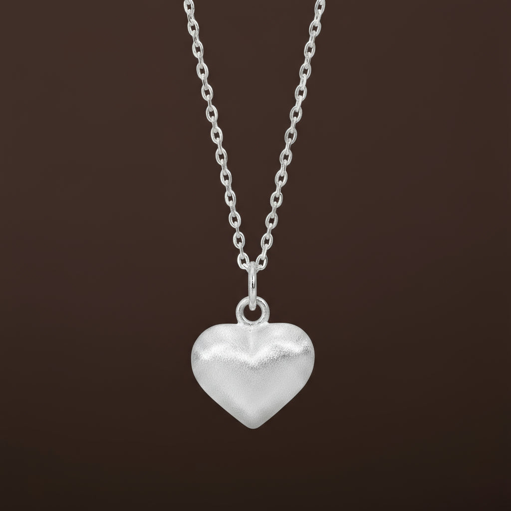 18K Gold Brushed Puffed Heart Necklace