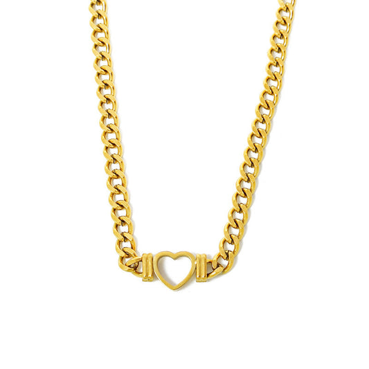 18K Cuban Link Chain Open Heart Set