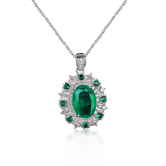 Oval-Cut Gemstone Petal-Shaped Halo Necklace