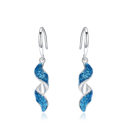 Silver Blue Sequin Spiral Earrings