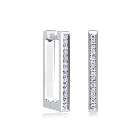 S925 Platinum Diamond Rectangle Earrings