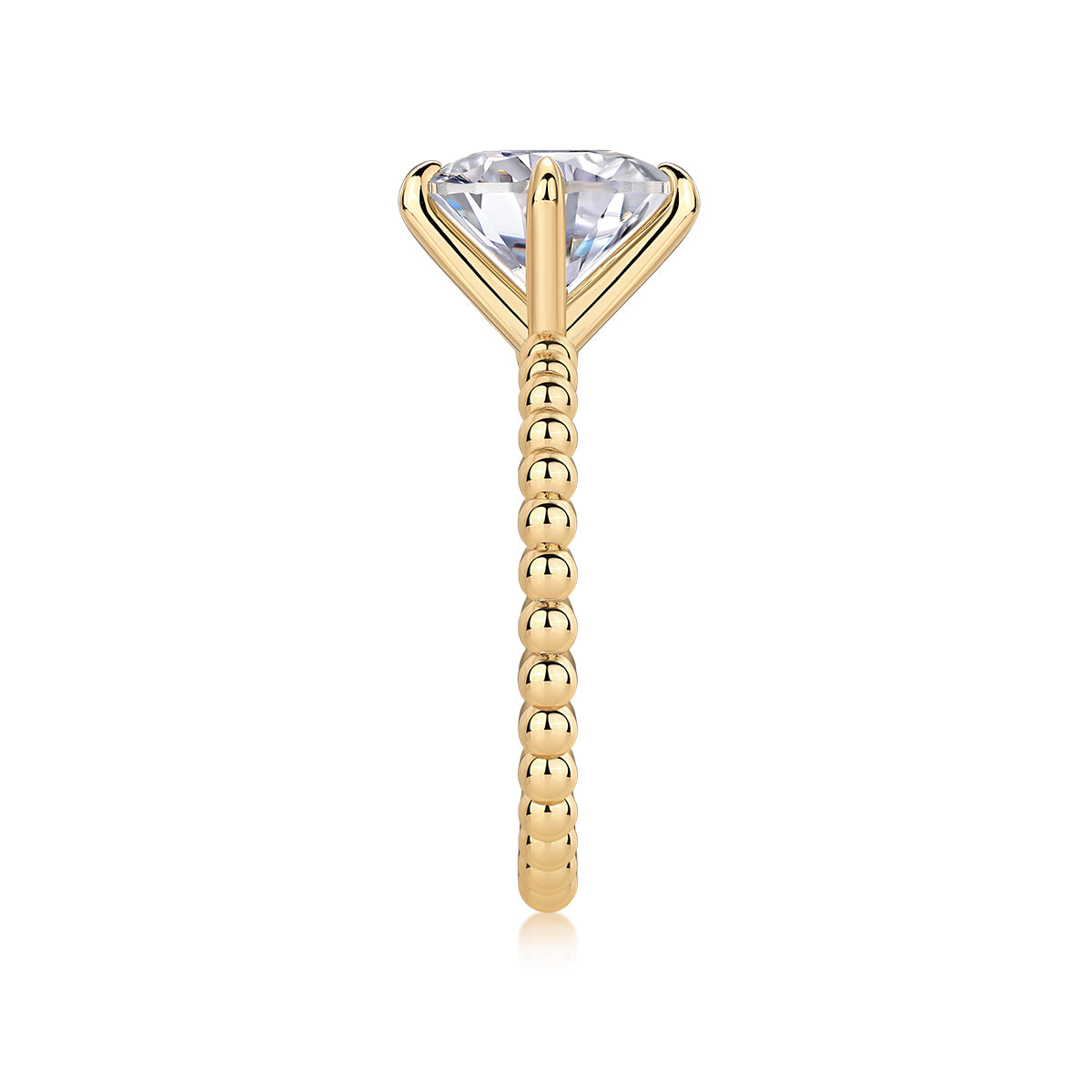 18k Gold Diamond Beaded Solitaire Ring
