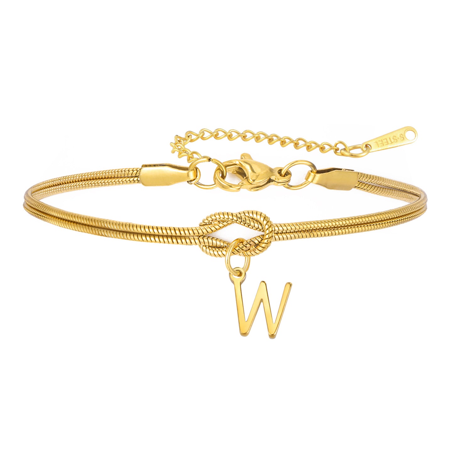 18K Snake Chain Initial Bracelet with Infinity Knot