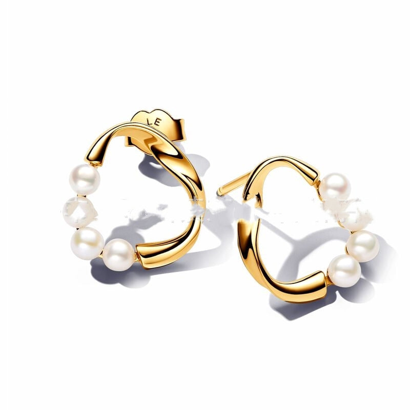 18k Organically Shaped Circle & Baroque Pearl Earrings