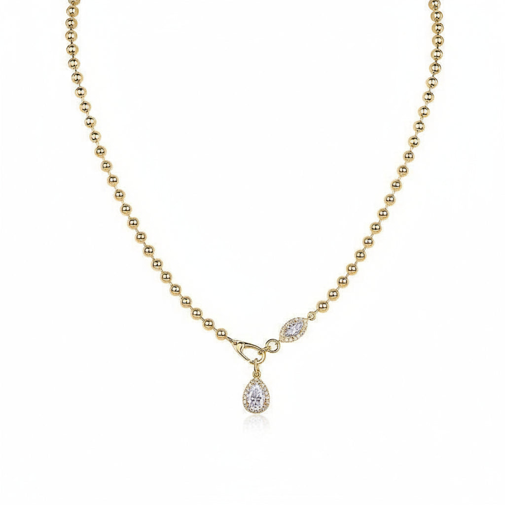 18K Gold Diamond Beaded Teardrop Necklace