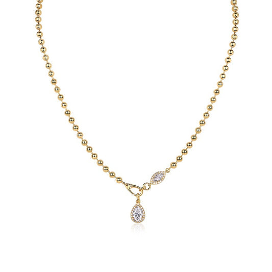 18K Gold Diamond Beaded Teardrop Necklace