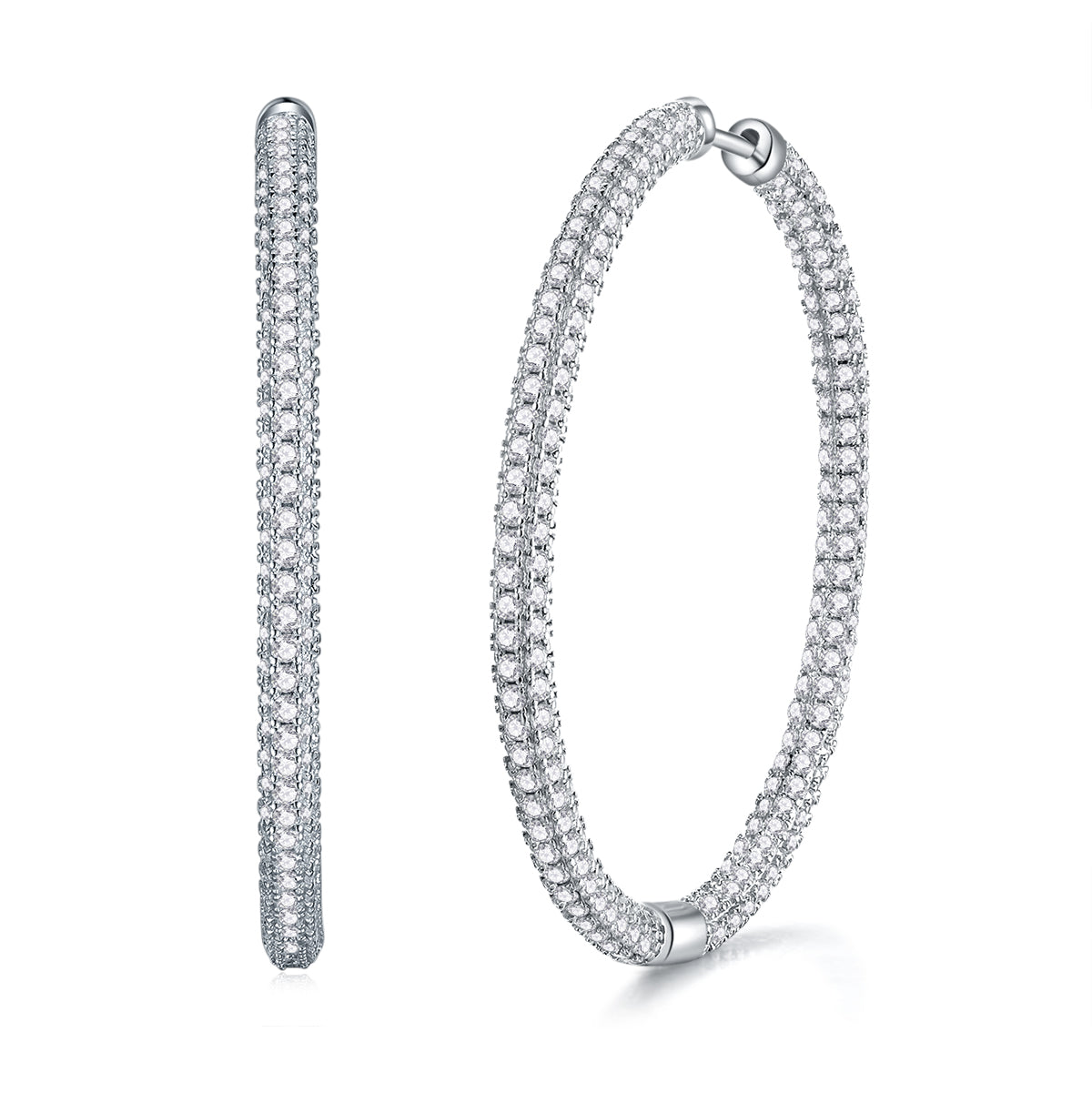 Large Platinum-Plated Moissanite Hoop Earrings