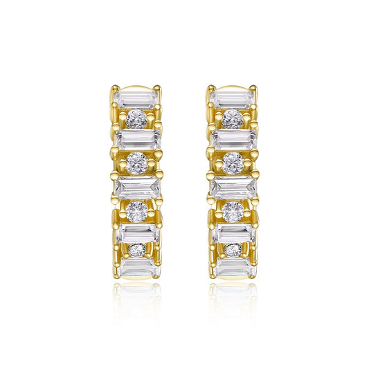 24k Gold Emerald-Shaped Baguette Huggie Hoops